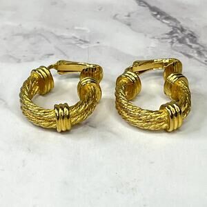 Christian Dior Vintage Twisted Rope Clip-On Earrings – Gold Tone – Stamped